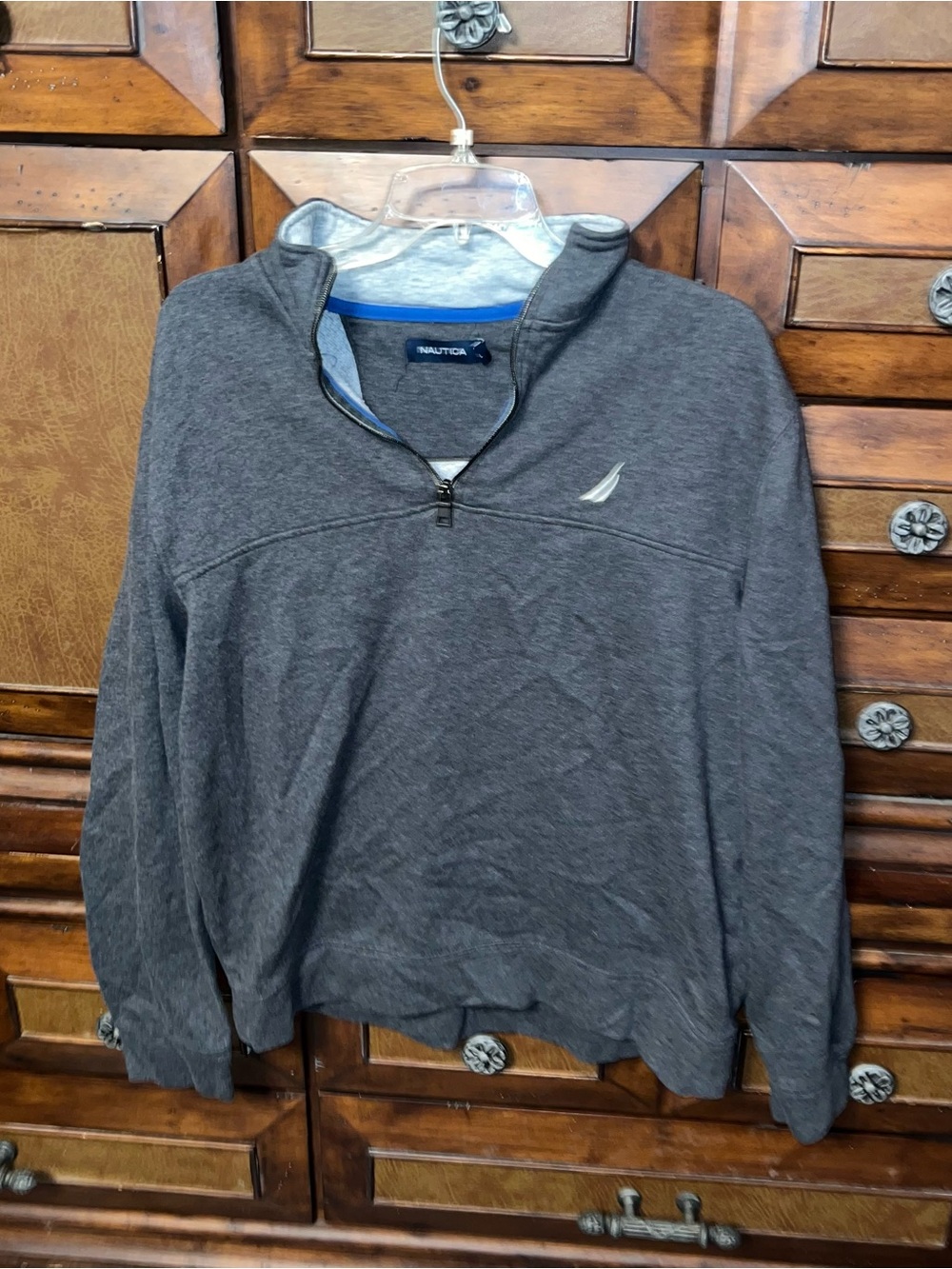 Nautica Men’s Large Gray 1/4 Zip Pullover Sweatshirt Long Sleeve Logo Casual